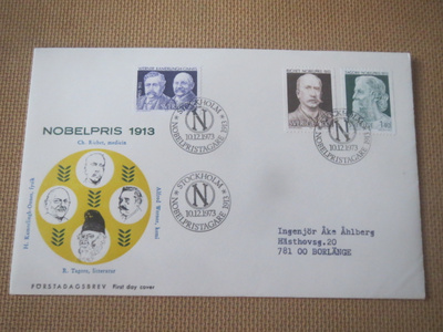 Ruotsi: FDC Nobel-voittajia 1913