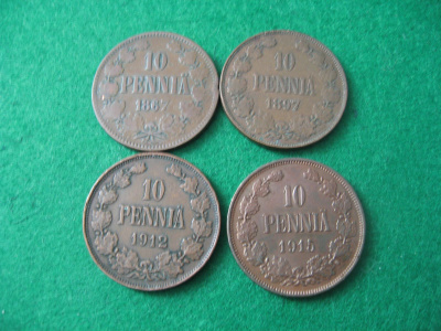 4 kpl 10 penniä - 1867-1915