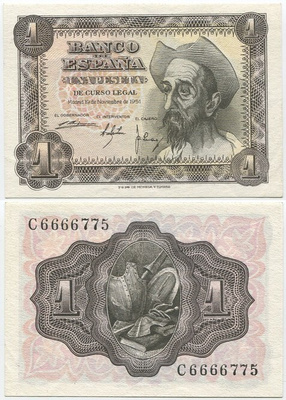 Espanja Spain 1 Peseta 1951 (P-139) AU/UNC