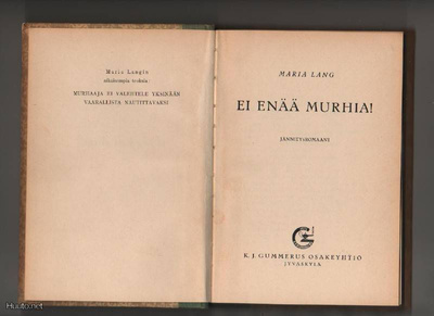 Lang, Maria: Ei enää murhia!, KJG 1953, sid.,1.p., K3
