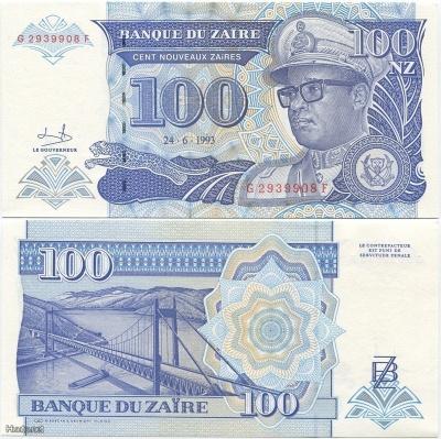 Zaire 100 Nouveaux Zaires 1993 (P-58a) UNC