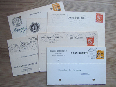 Firmapostikortteja 6 kpl, v. 1930 - 1932......Joensuuhun.