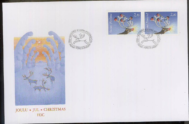 1994 joulupostimerkkivihon merkkipari FDC