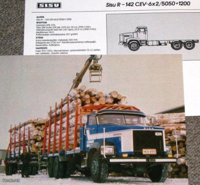 1981 Sisu Jyry-Sisu R-142 CEV 6x2 esite - tukkiauto Cummins