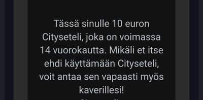 Cityseteli Pakuovelle.com lahjakortti 10e