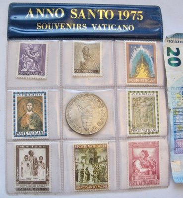 VANHA Setti Vatikaani Anno Santo 1975 Mitali + Postimerkit