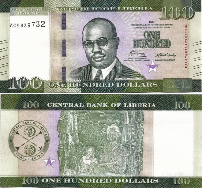 LIBERIA 100 DOLLARS 2017 P-35b UNC  (K15-S104)