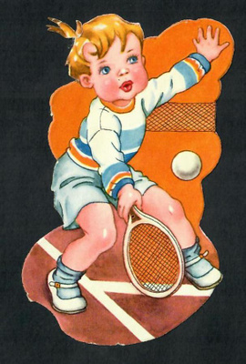 PZB 1291 - Poika pelaa tennistä - ISO kuva 1950-luvulta