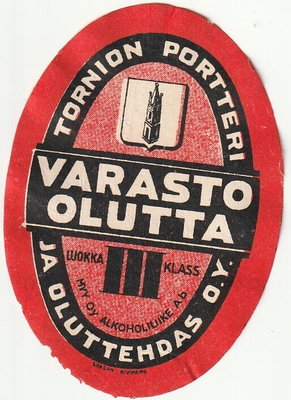 JUOMA ETIKETTI -  TORNION PORTTERI VARASTO OLUTTA  (K15-S79)