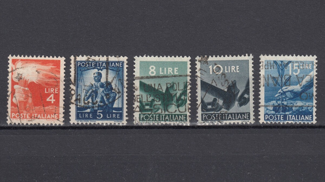 Italia 1945 MI 693, 694, 696, 697, 699 Democracy