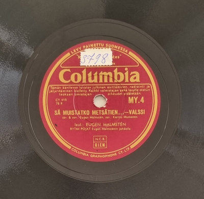 Savikiekko 1938 - Eugen Malmsten - Columbia MY 4