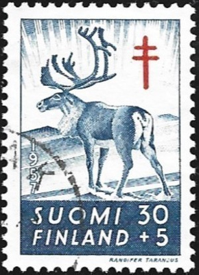 1957 TUB merkki Poro 30 + 5 mk leimattu LaPe 481