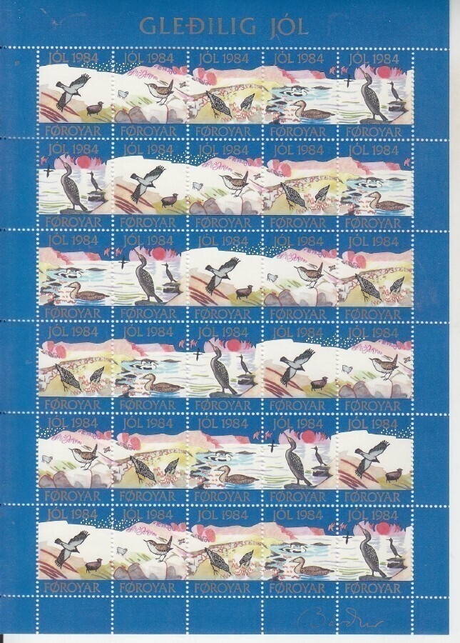 Fäärsaaret 1984 joulumerkkiarkki postituoreena.