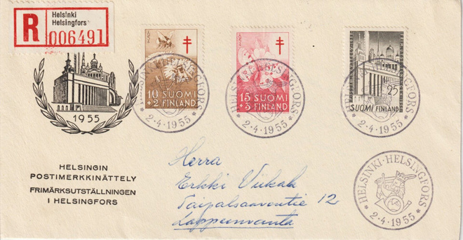 1955 Helsingin Postimerkkinäyttelyn erikoiskuori kirjattuna
