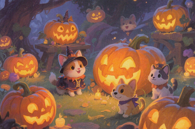 Halloween pienet koirat ja kurpitsat