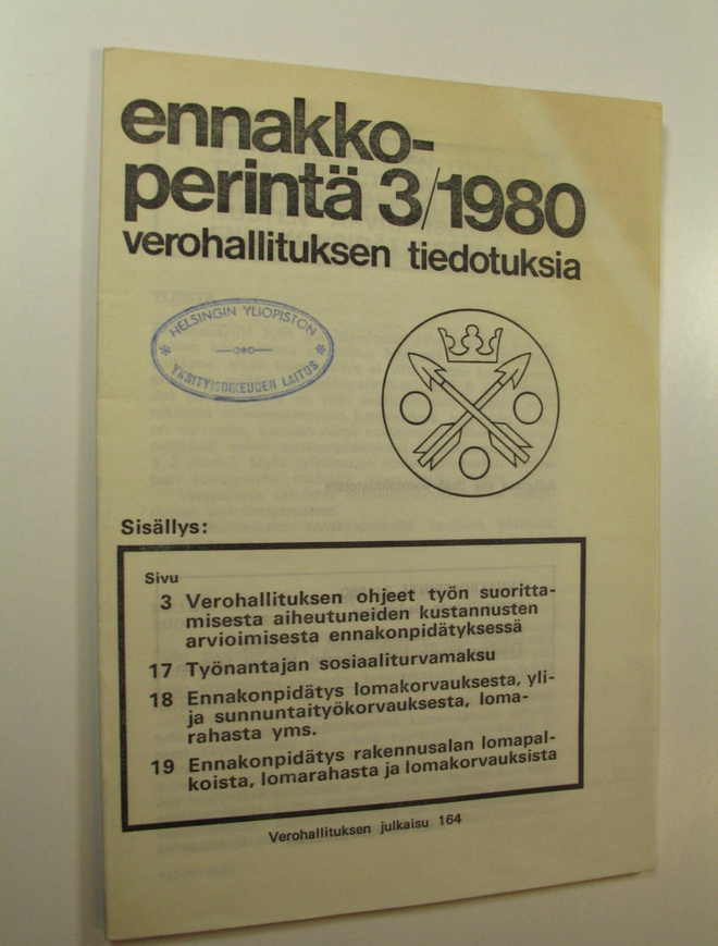 Ennakkoperintä 3/1980 : verohallituksen tiedotuksia