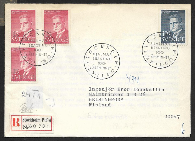 Ruotsi - Hjalmar Branting FDC 1960 R (Fac. 519-520)
