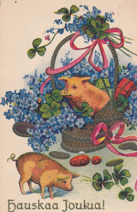 Hauskaa Joulua, toivottaa, possut, koululaiskortti  b643
