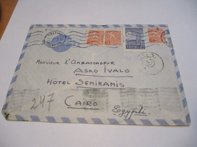 1955 Hki lentopostikuori suurlähettiläälle Kairoon