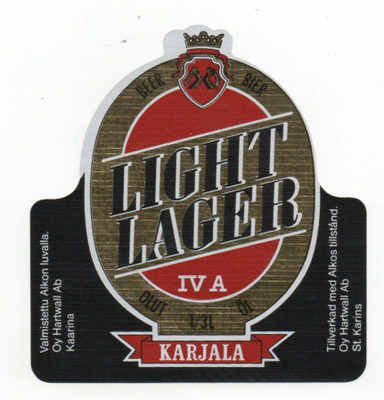 OY Hartwall Ab Karjala LIGHT LAGER IVA Olut etiketti.