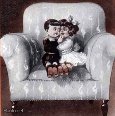 LAPSET / Pieni rakastunut lapsipari nojatuolissa. 1920-l.
