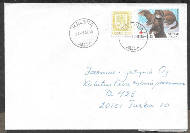 Postilähetys -  Pun.ris. 1982 (LAPE 913) Halsua 24.7.1984