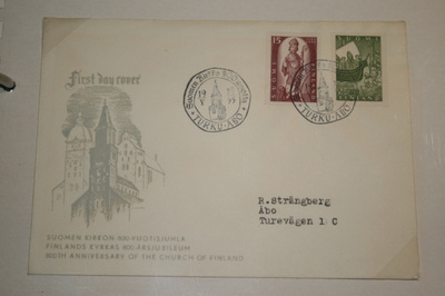 FDC kuori 19.5.1955 Suomen kirkko 800v.