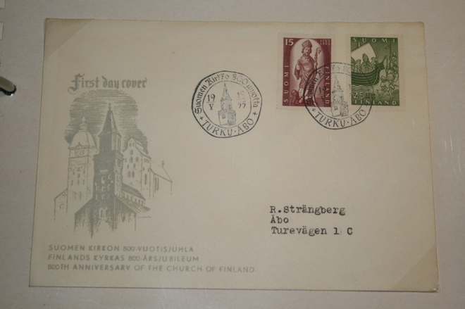 FDC kuori  19.5.1955 Suomen kirkko 800v.