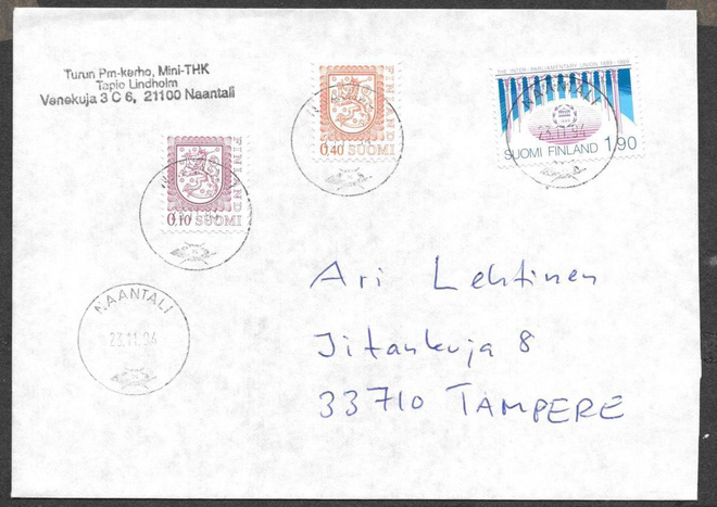 Postilähetys -  IPU 100v (LAPE 1089) Naantali 23.11.1994