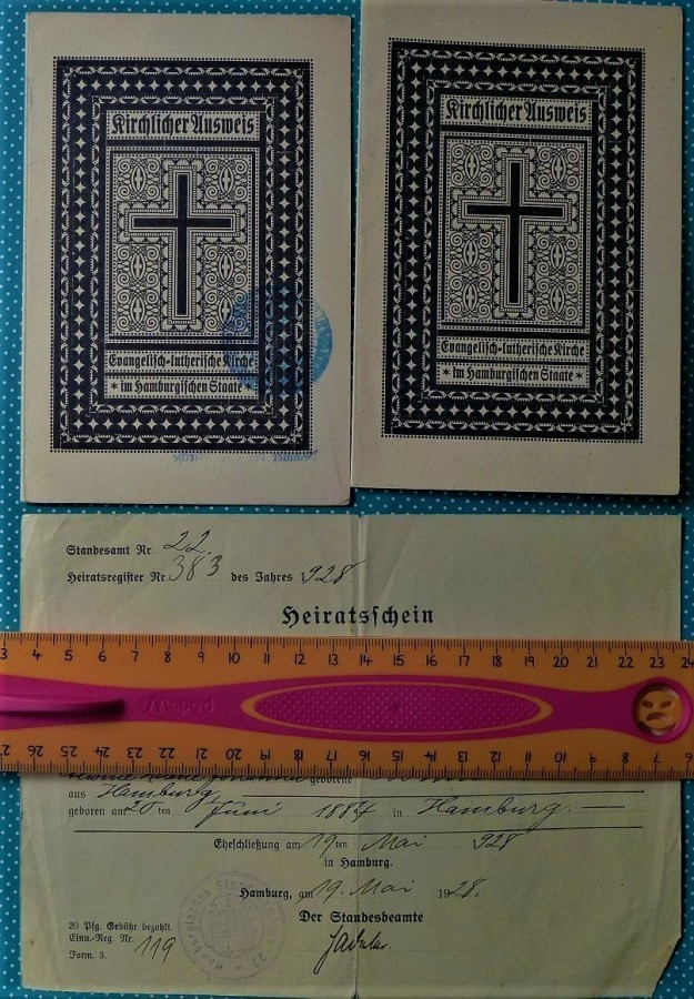 Dokumentti v. 1928 avioliiton solmiminen Kristitty Jeesus