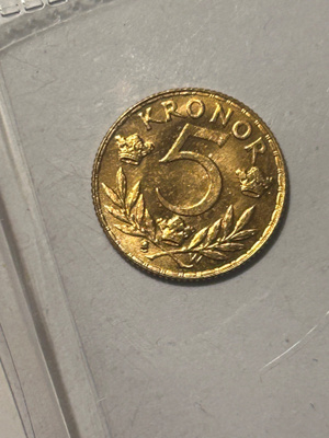 ruotsalainen kultakolikko 5 kruunun (5 kronor) vuodelta 1920