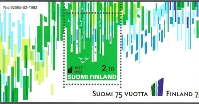 1992 Suomi 75 vuotta 2,10mk, postituore pienoisarkki