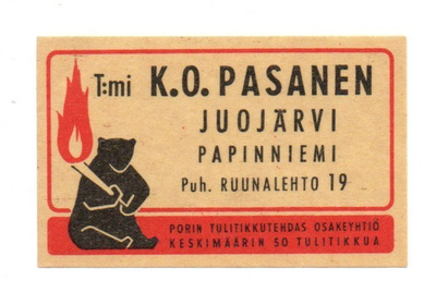 Porin Tulitikkutehdas T.mi K. O. Pasanen Juojärvi,Papinniemi