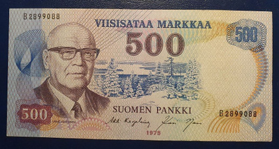 500 Markkaa 1975 B-sarjaa - Urho Kekkonen - varsin hyvä