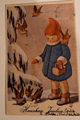 Laura Järvinen: tyttö ruokkii lintuja, kulkenut 1946