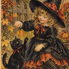 Halloween tyttö leikkii kissan kanssa - pikkukuva 1