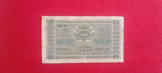 5 markkaa 1922 Litt B    E 0027598 Kallio-Aspelund