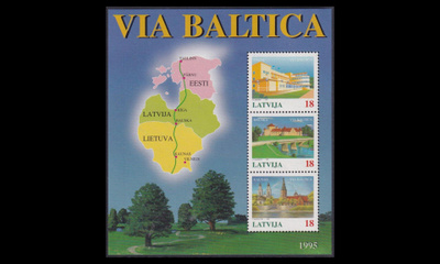 Latvia 396-8BL5 ** Via Baltica (1995)