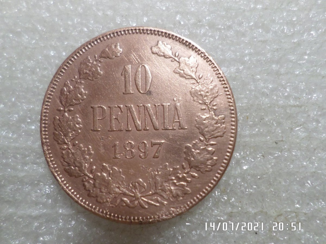 10    Penniä  1897   Putsattu    Rahakehyksessä