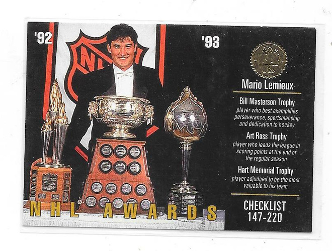 1993-94 LEAF #210 Mario Lemieux , Pittsburgh Penguins