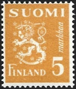 1945 M-30 Leijona 5 mk keltainen ** Lape 311 a SP Lm5