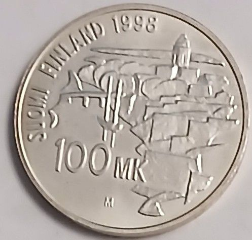 JUHLARAHA. 100 mk hopea 1998 Suomenlinna.