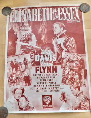 VANHA Elokuvajuliste Elisabeth ja Essex 1942 Errol Flynn