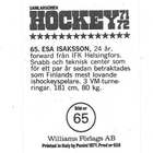 1971-72 Williams #65 Esa Isaksson Suomi, Lukko HIFK - pikkukuva 2