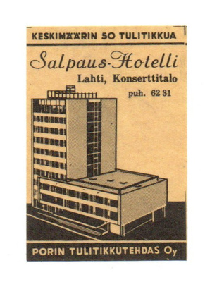 Porin Tulitikkutehdas Oy SAPLAUS_HOTELLI LAHTI. Konserttital