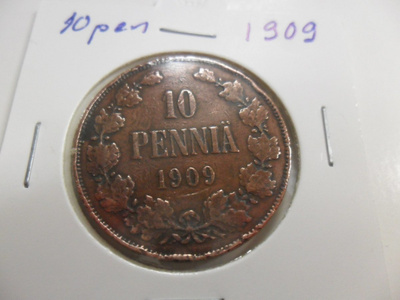 10  penniä 1909   Rahakehyksessä     Kl 5