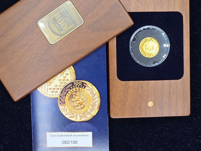 Suomi 100-vuotta kultamitali numero 82/100. 1/10oz 999 kulta