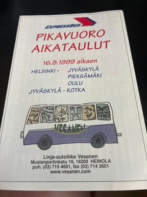 Aikataulut pikavuoro linja-autoliike Vesanen 1999