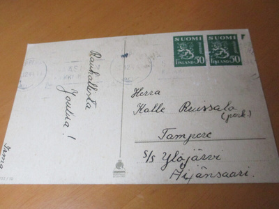1944 Tampere kortti S/s Ylöjärvellä Äijänsaareen