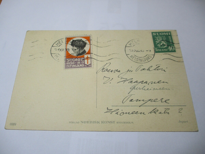 1930 Joulumerkki uudenvuodenkortilla